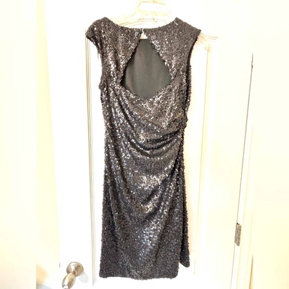 NWT David Meister dress 6 medium Sequin open back black dress cocktail LBD Vegas